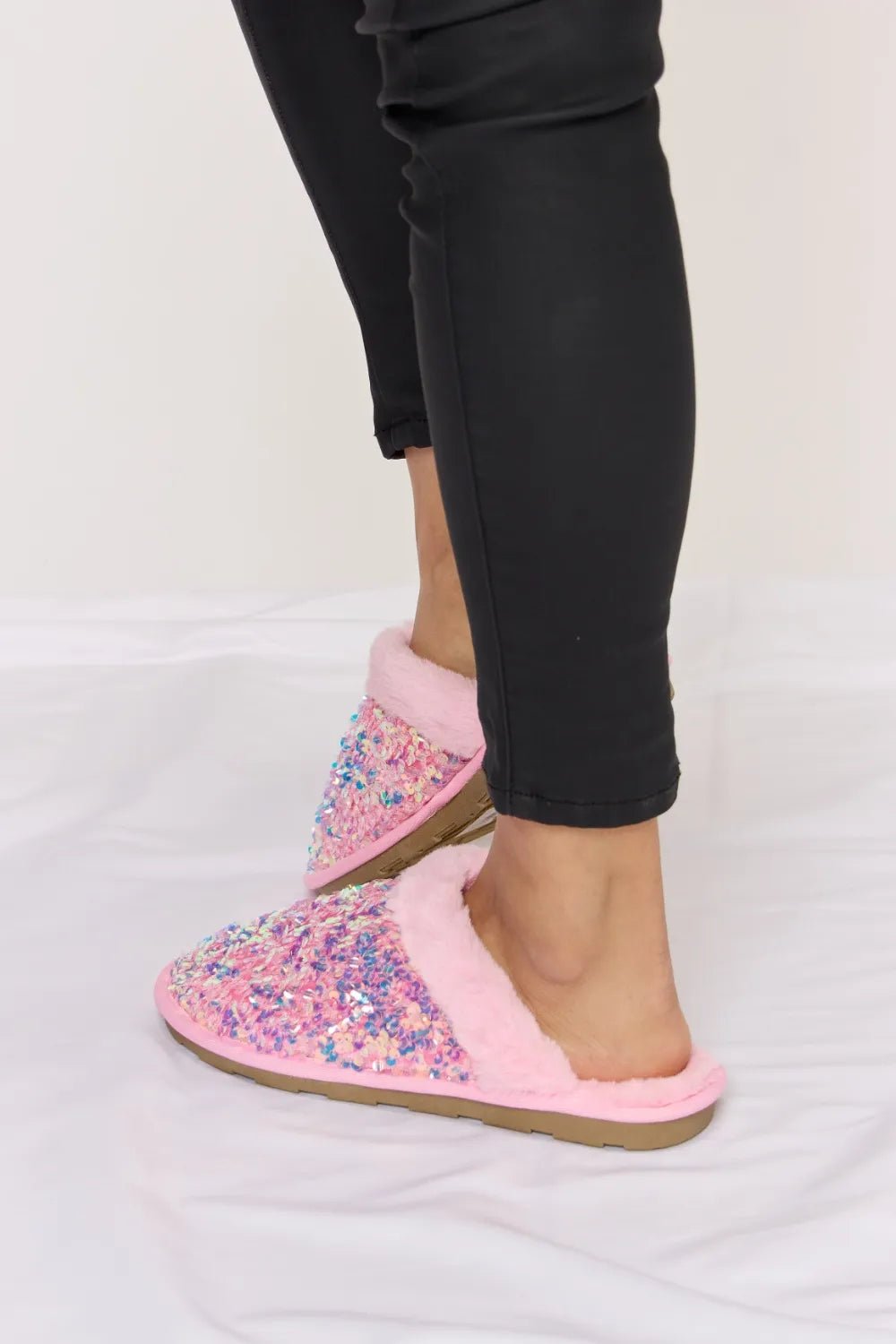 Forever Link Sequin Plush Round Toe Slippers in Pink - Nikki &amp; Co. Boutique