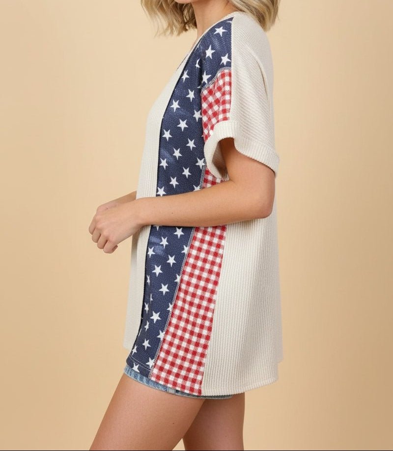 Americana Textured Short Sleeve Top (NP) - Nikki &amp; Co. Boutique