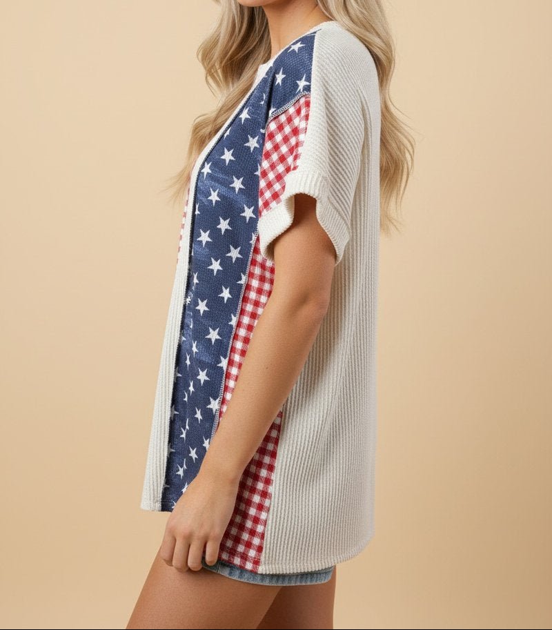 Americana Textured Short Sleeve Top (NP) - Nikki &amp; Co. Boutique