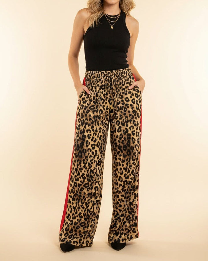 Heimish Leopard Print Pants with Red Side Stripe (NP) - Nikki &amp; Co. Boutique