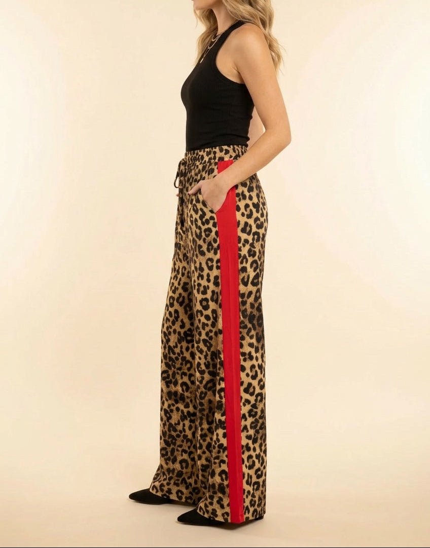 Heimish Leopard Print Pants with Red Side Stripe (NP) - Nikki &amp; Co. Boutique