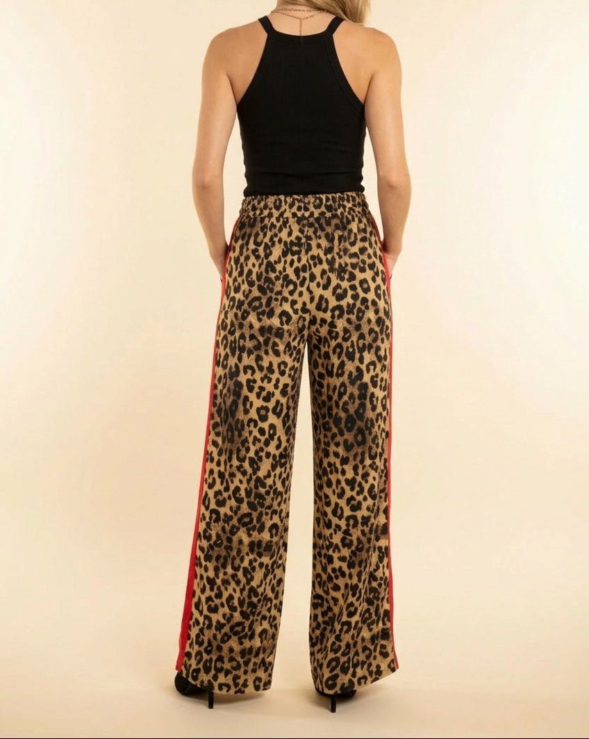 Heimish Leopard Print Pants with Red Side Stripe (NP) - Nikki &amp; Co. Boutique