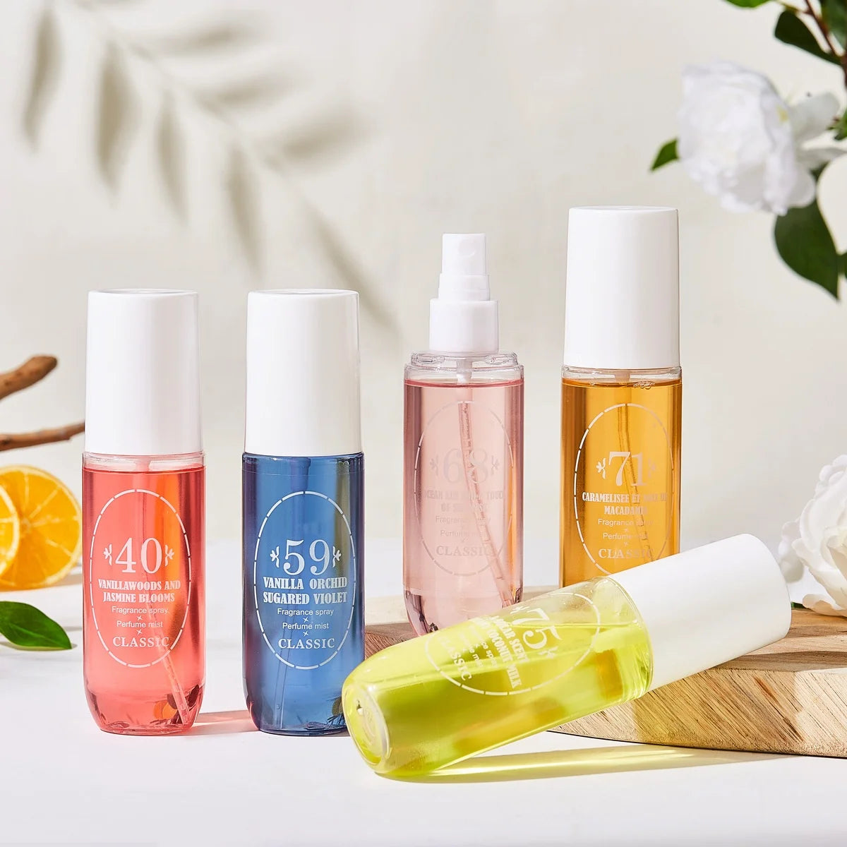 Natural alcohol-free and low-allergen liquid perfume spray that can be used on hair, body and clothing. Water-based, natural oils.