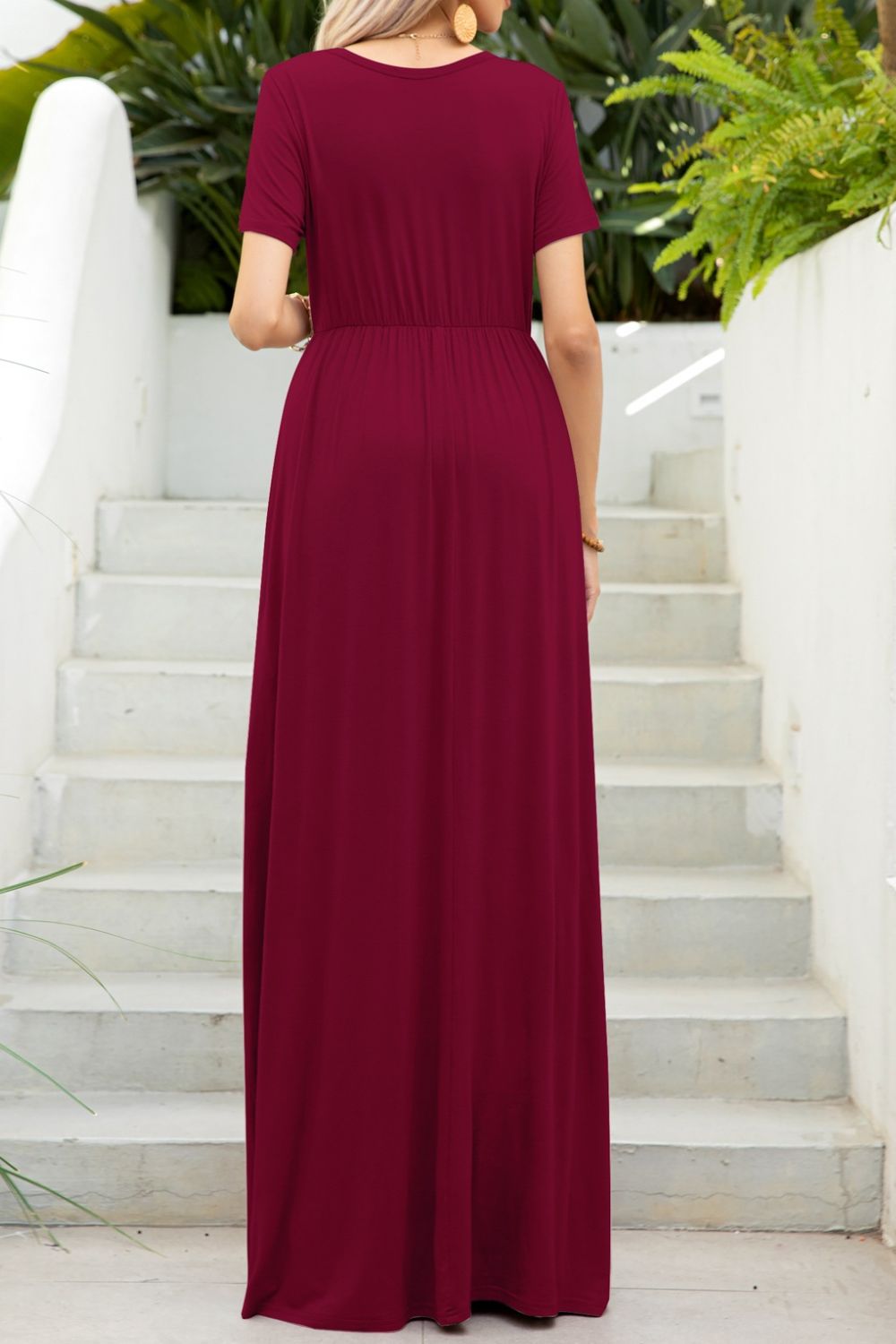 Round Neck Maxi Tee Dress with Pockets - Nikki and Co Boutique
