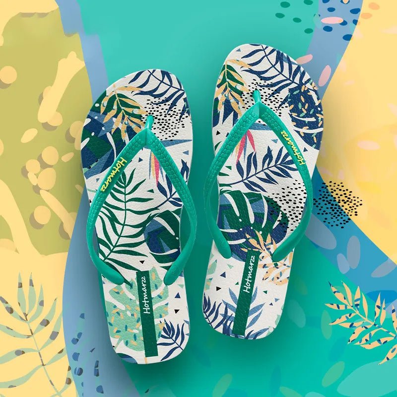 Tropical Leaf Print Summer Slippers - Nikki &amp; Co. Boutique