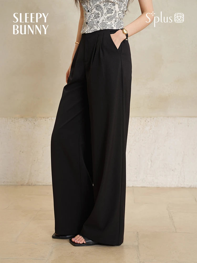 Matte Satin Wide Leg Pants Women High Waist Black Straight Trousers Elegant Office Workwear Loose Long Dress Pants  Summer