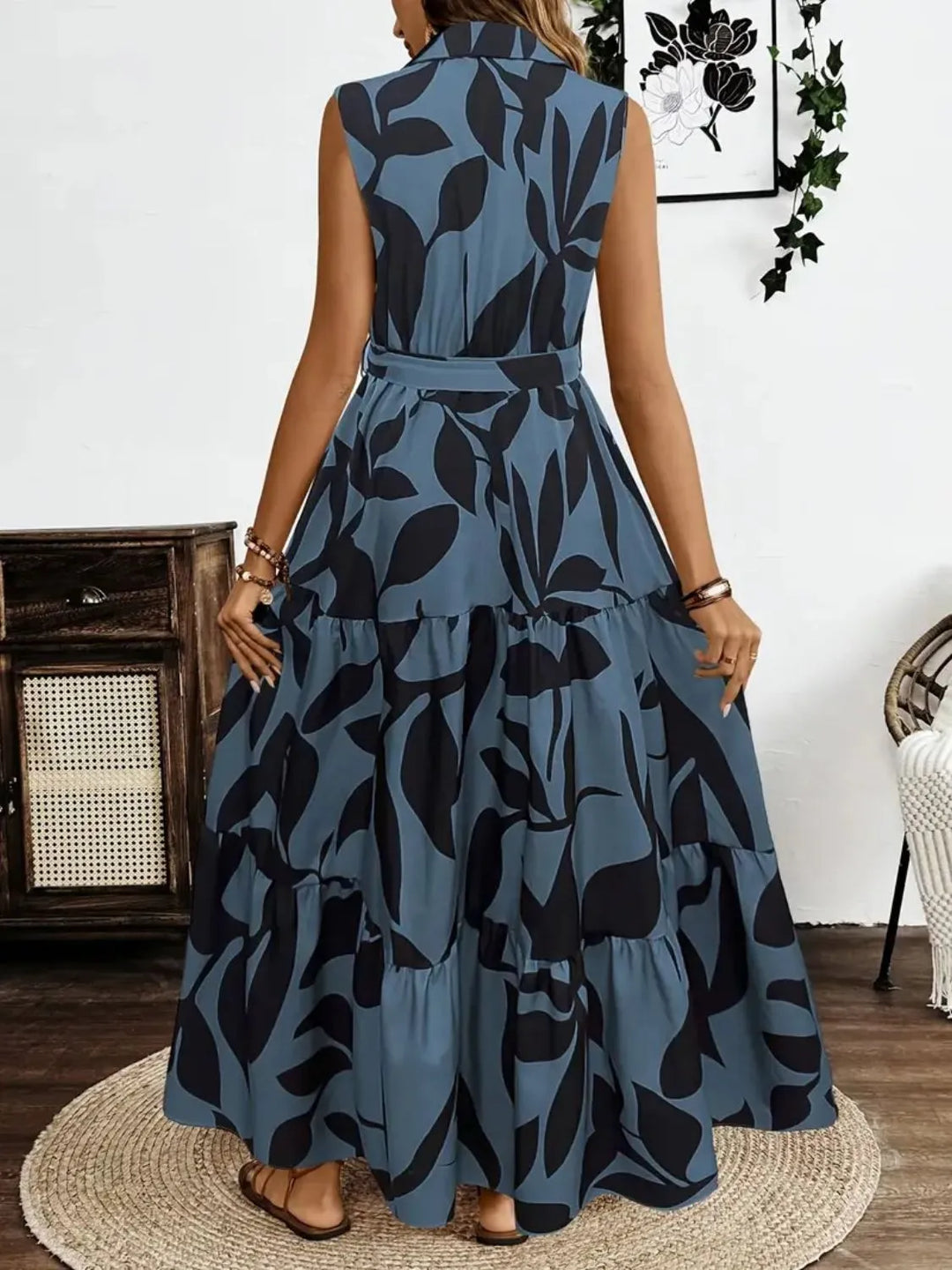 Printed Tie Waist Sleeveless Maxi Dress | Nikki &amp; Co. Boutique