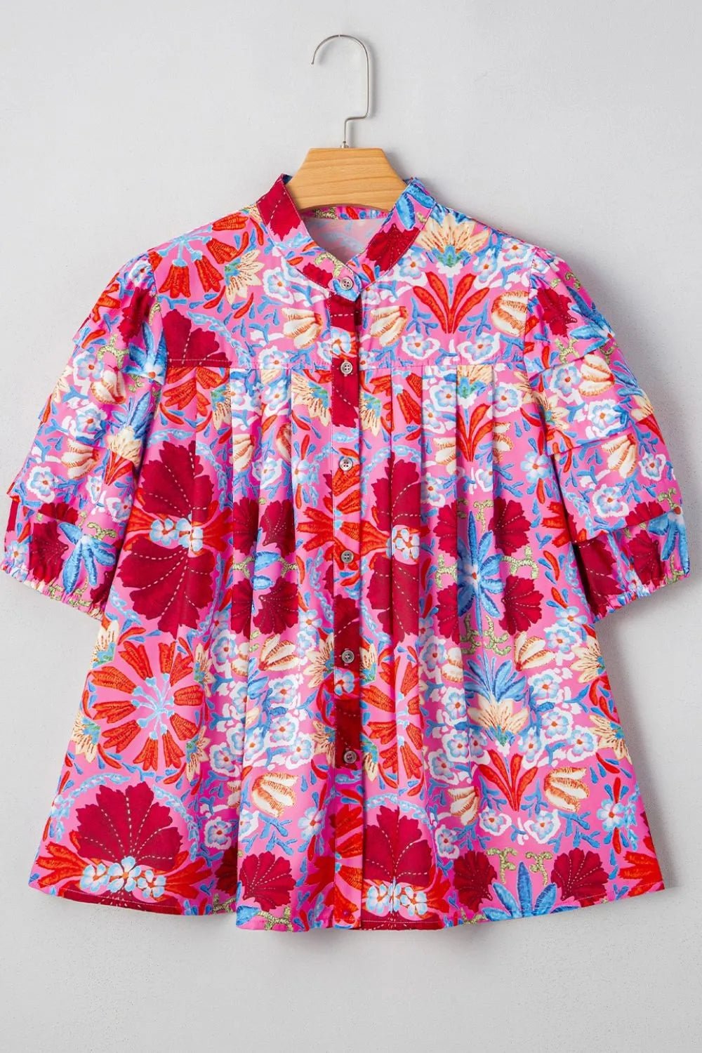 Floral Puff Sleeve Button - Up Top - Nikki and Co Boutique