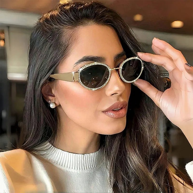 Rhinestones Decor Oval Sunglasses | Nikki &amp; Co. Boutique