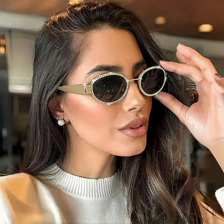 Rhinestones Decor Oval Sunglasses | Nikki &amp; Co. Boutique