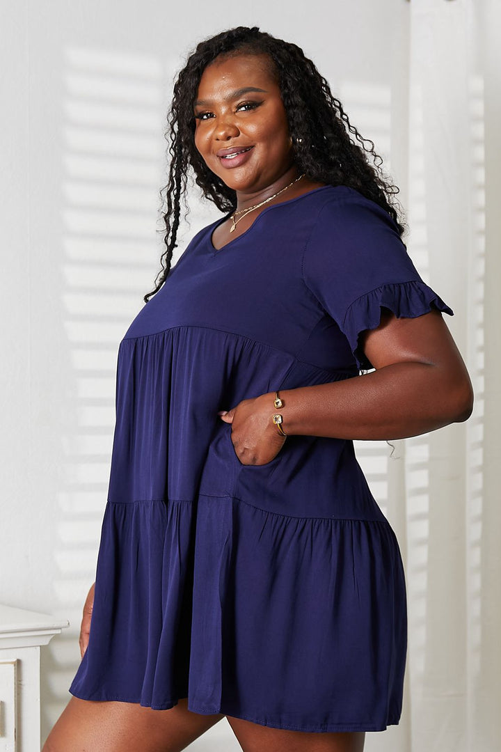 Mandy V - Neck Flounce Sleeve Tiered Dress - Nikki &amp; Co. Boutique