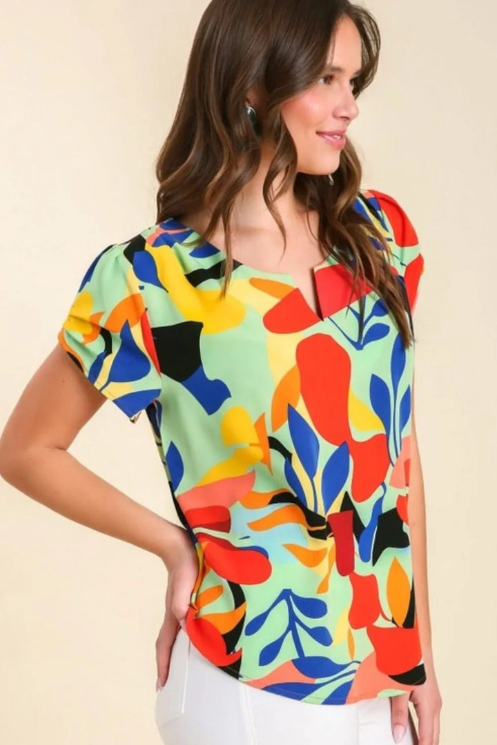 Umgee Full Size Short Sleeved Abstract Print Top Plus Size - Nikki &amp; Co. Boutique