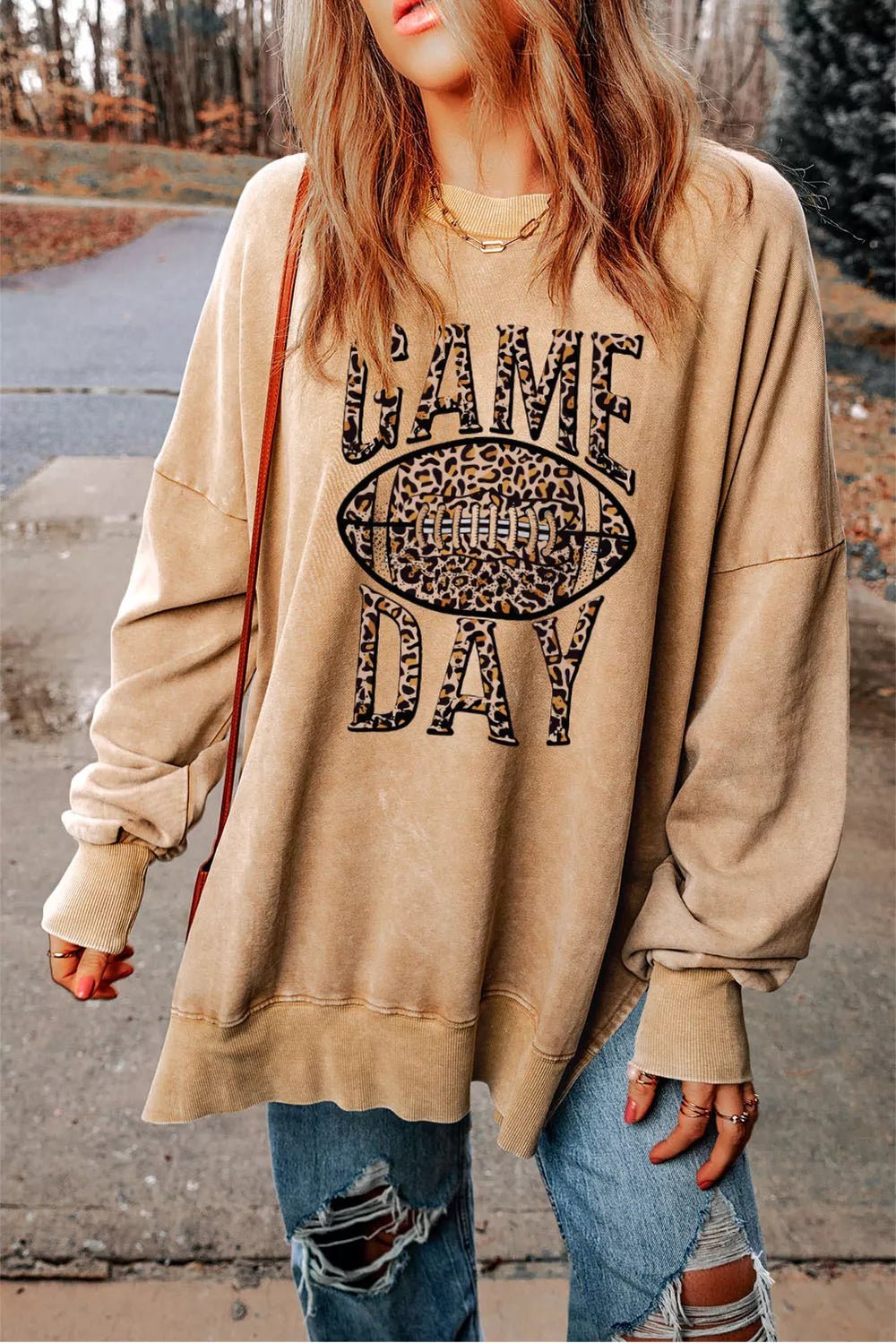 Game Day Leopard Football Graphic Oversized Sweatshirt - Nikki &amp; Co. Boutique