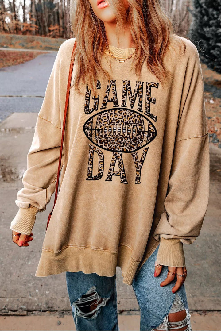 Game Day Leopard Football Graphic Oversized Sweatshirt - Nikki &amp; Co. Boutique
