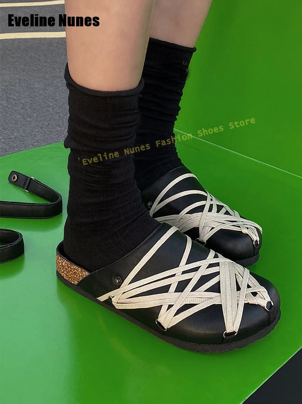 Cross Tied Back Strap Fashion Mules Round Toe Thick Sole Slip On Street Style Couple Casuals Slippers Summer New Arrivals