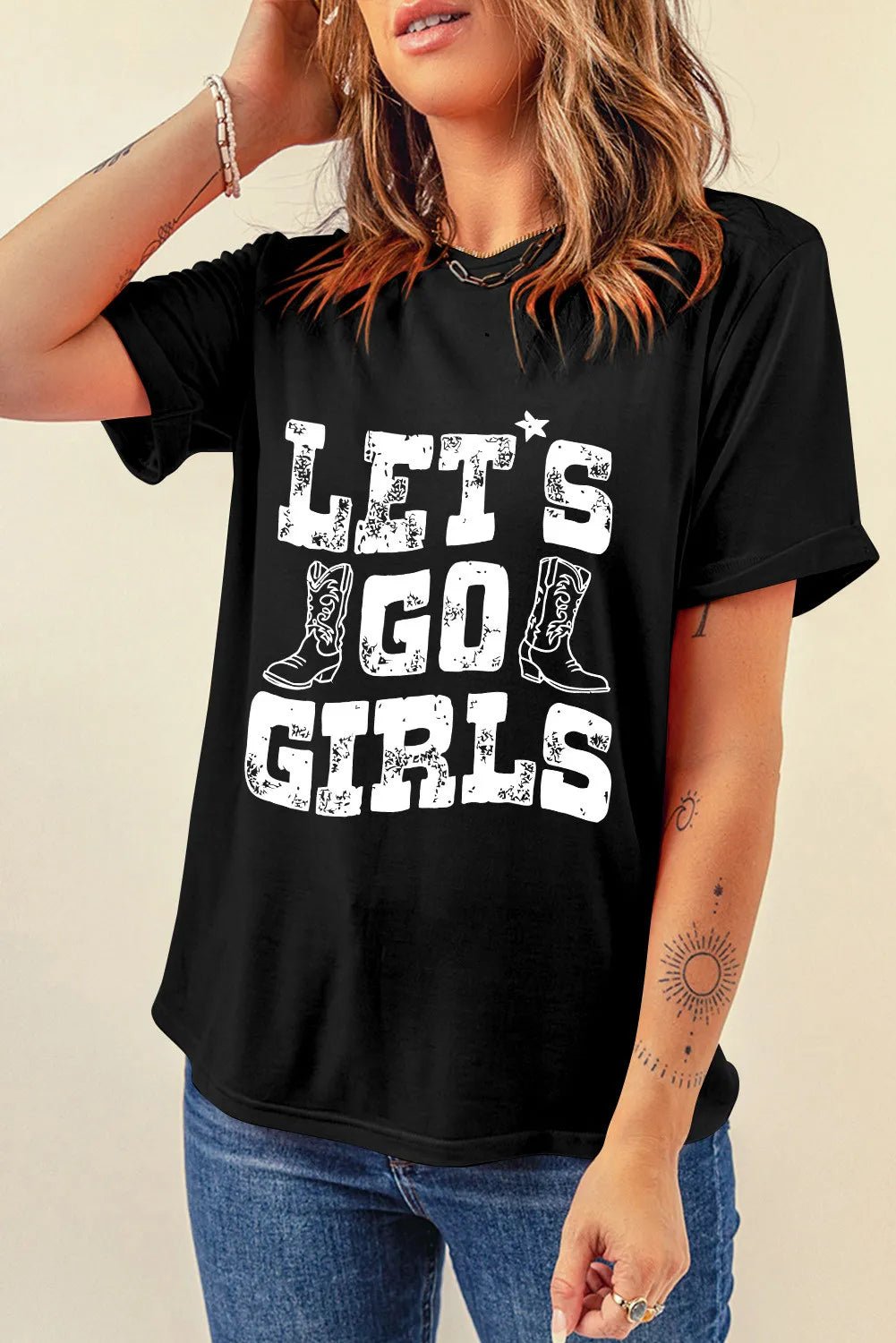 Letter Graphic Round Neck Shorts Sleeve T-Shirt - Nikki &amp; Co. Boutique
