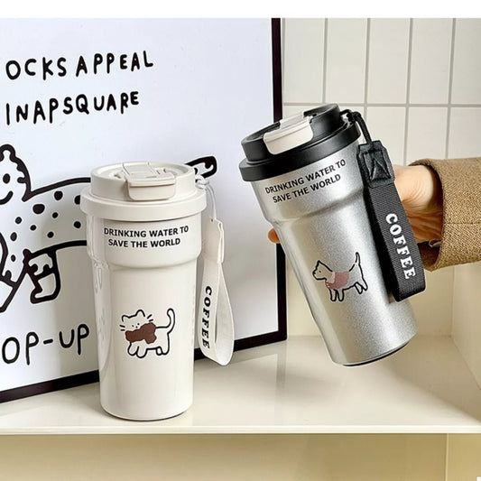 Cute Cat Stainless Steel Tumbler with Straw - Nikki and Co Boutique