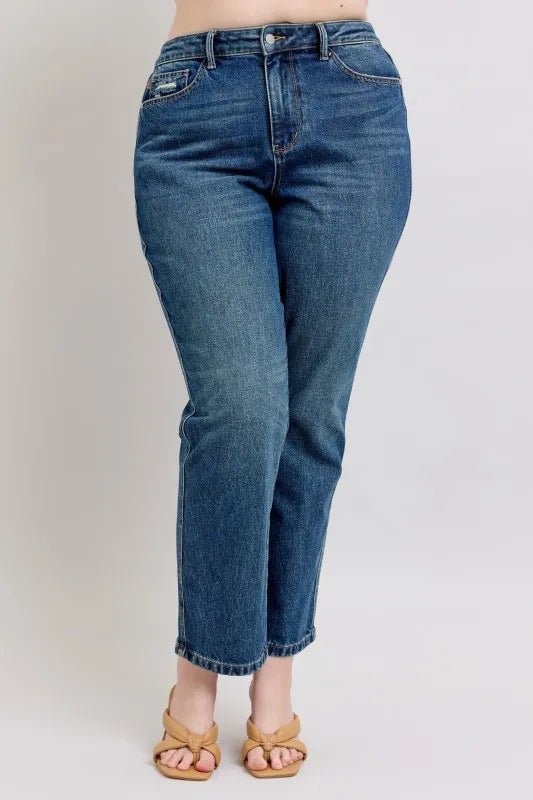 Judy Blue Full Size High Waisted Rigid Magic Non - destroy Straight Leg Jeans Plus Size - Nikki &amp; Co. Boutique