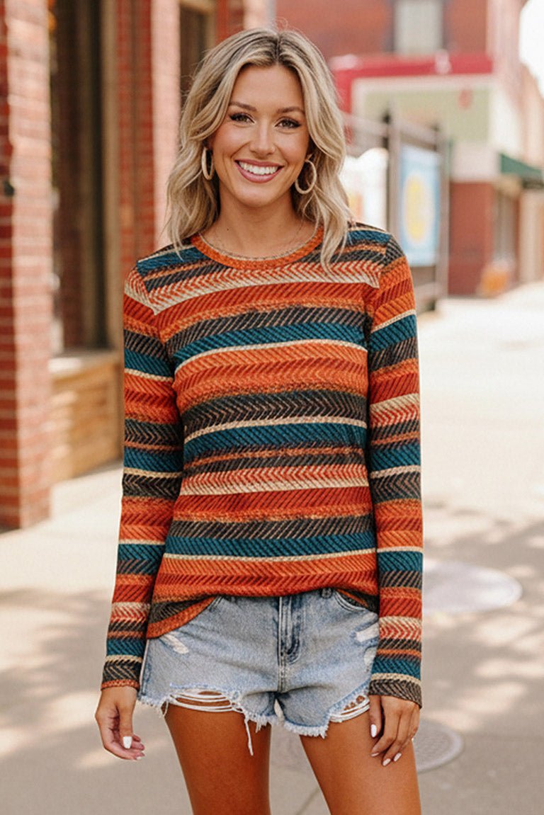 Keep Me Guessing Teal Herringbone Long Sleeve | Nikki &amp; Co. Boutique