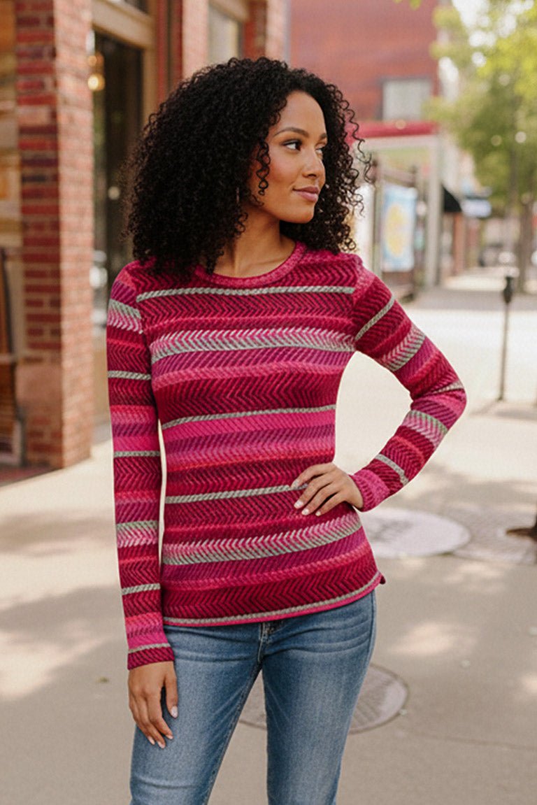 Keep Me Guessing Magenta Herringbone Long Sleeve | Nikki &amp; Co. Boutique