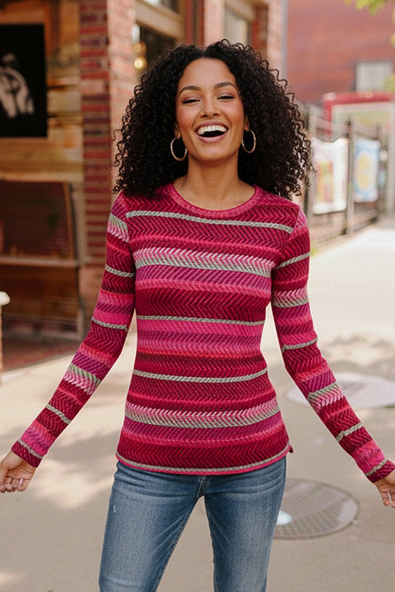Keep Me Guessing Magenta Herringbone Long Sleeve | Nikki &amp; Co. Boutique
