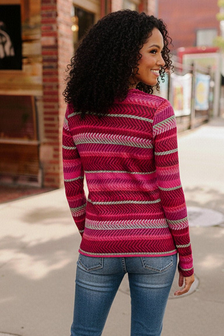 Keep Me Guessing Magenta Herringbone Long Sleeve | Nikki &amp; Co. Boutique