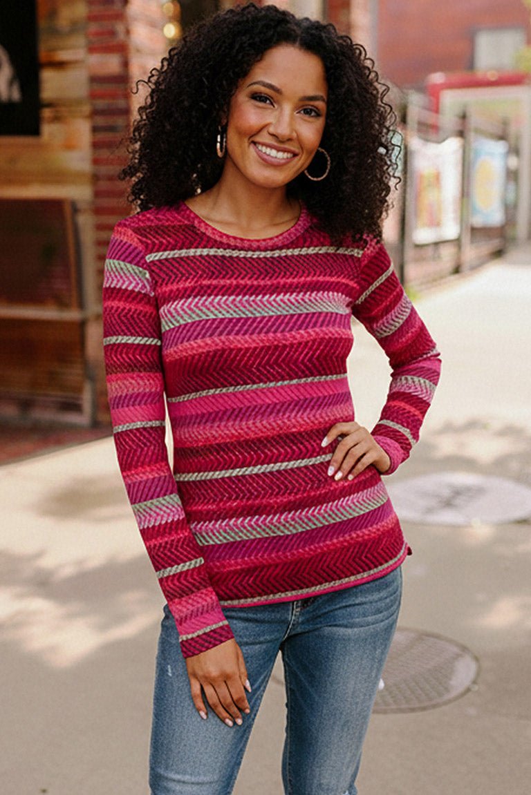 Keep Me Guessing Magenta Herringbone Long Sleeve | Nikki &amp; Co. Boutique