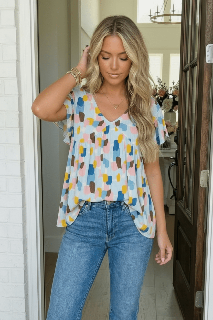 Painted Canvas Blue Babydoll Top | Nikki &amp; Co. Boutique