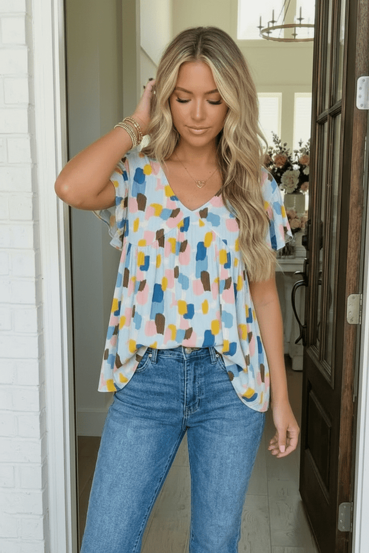Painted Canvas Blue Babydoll Top | Nikki &amp; Co. Boutique