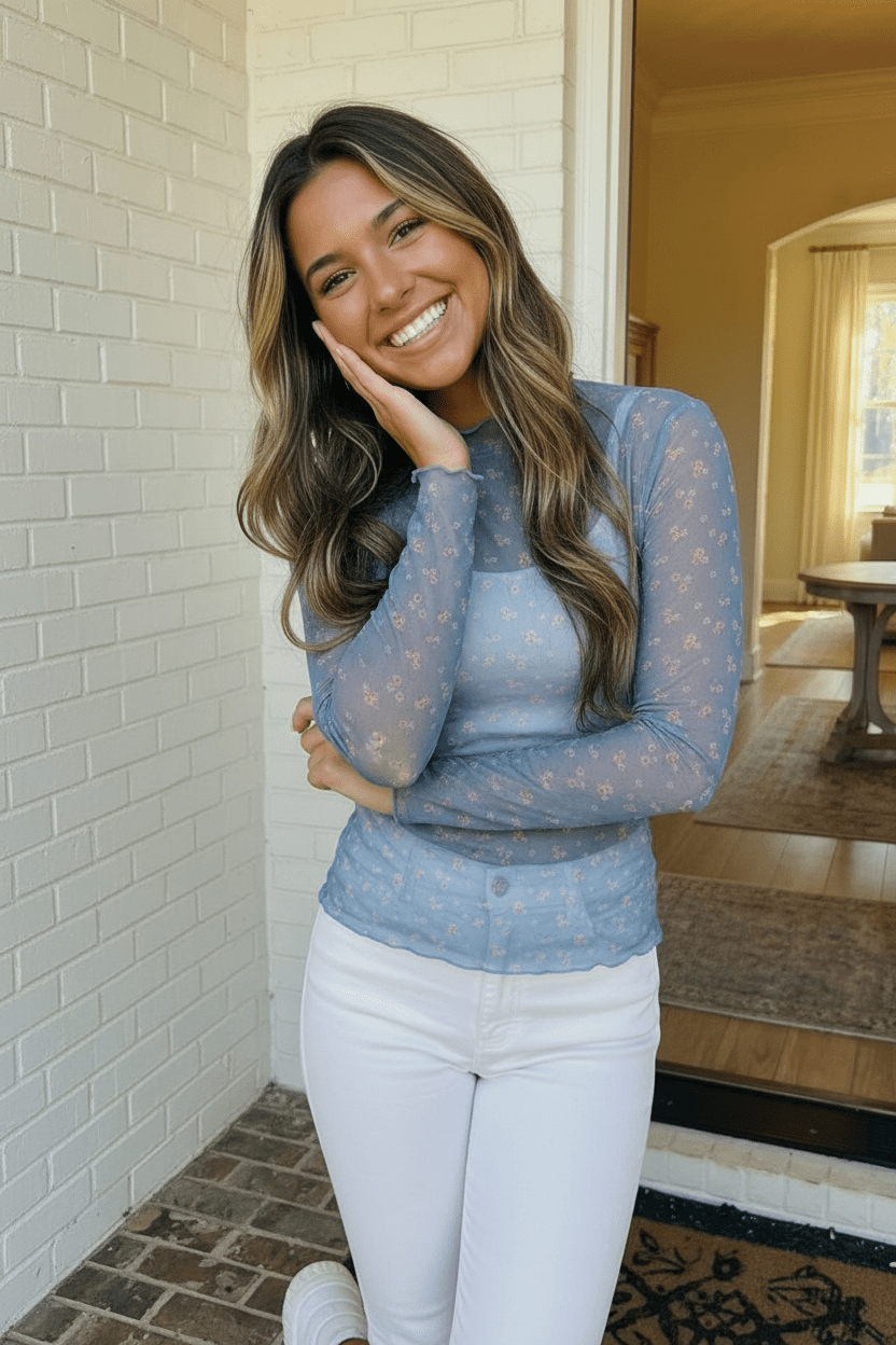 Oh My Darling Ditsy Floral Sheer Mesh Long Sleeve Top - Nikki &amp; Co. Boutique