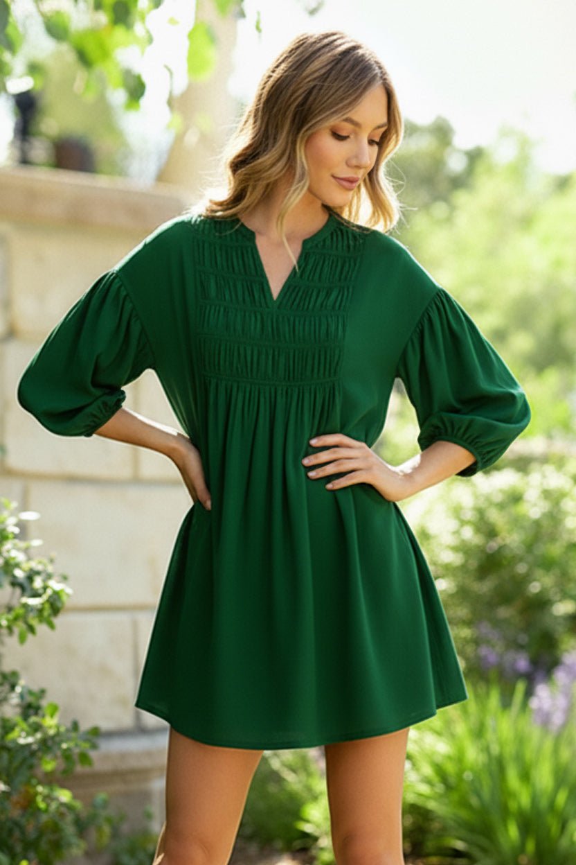 Green with Envy Crepe Smocked Dress | Nikki &amp; Co. Boutique