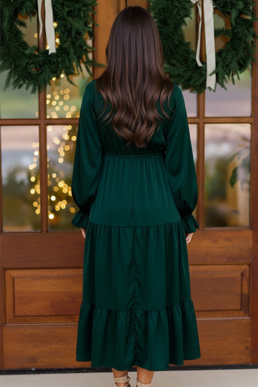 Goddess Grove Green Satin Maxi Dress | Nikki &amp; Co. Boutique