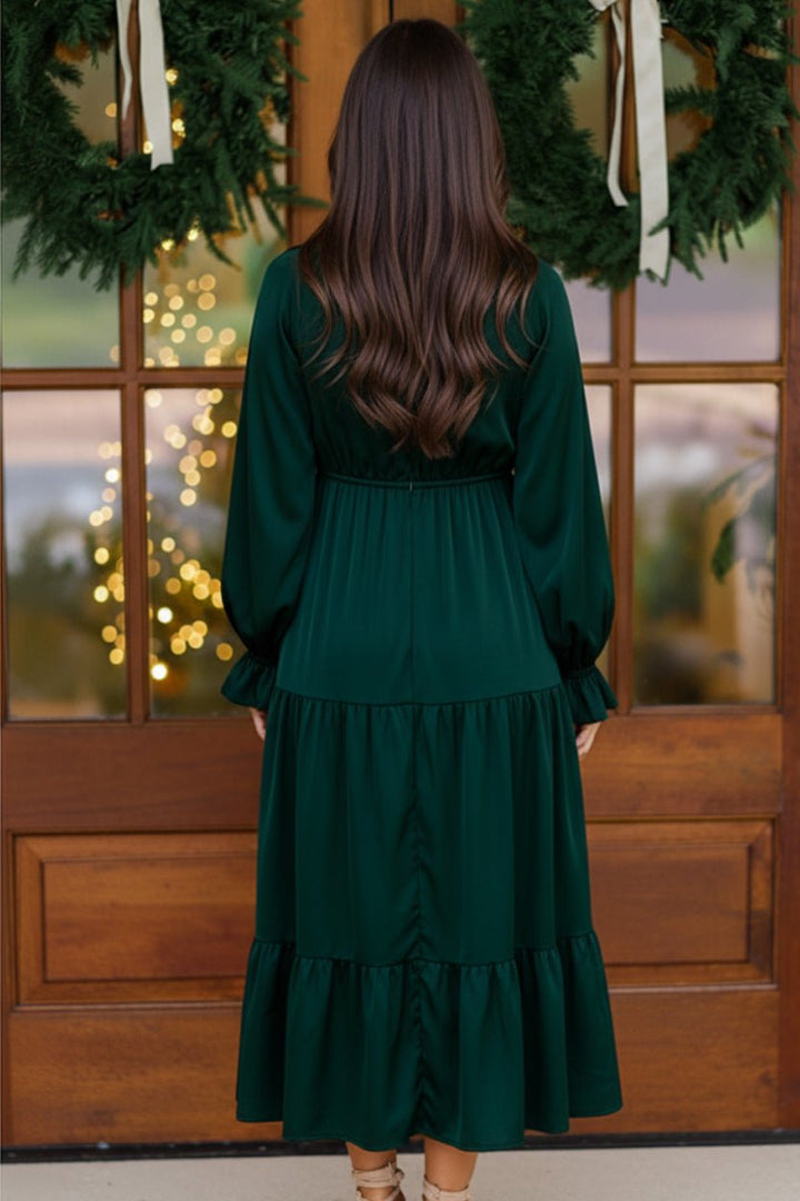 Goddess Grove Green Satin Maxi Dress | Nikki &amp; Co. Boutique