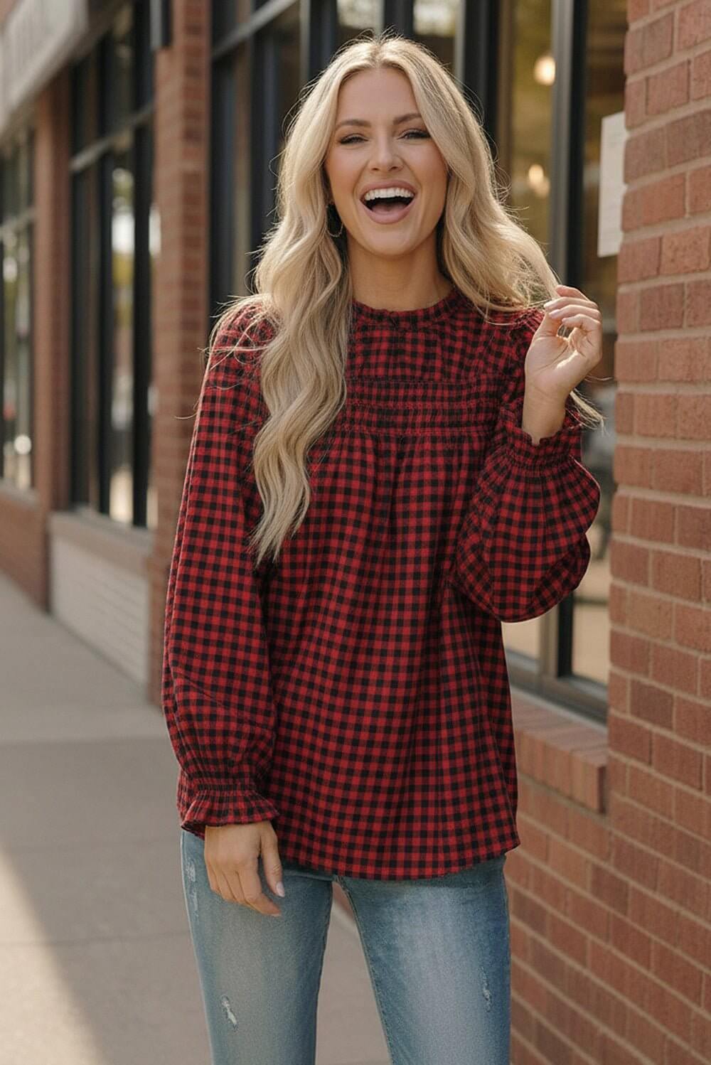 Wildwood Check Red Smock - Nikki &amp; Co. Boutique