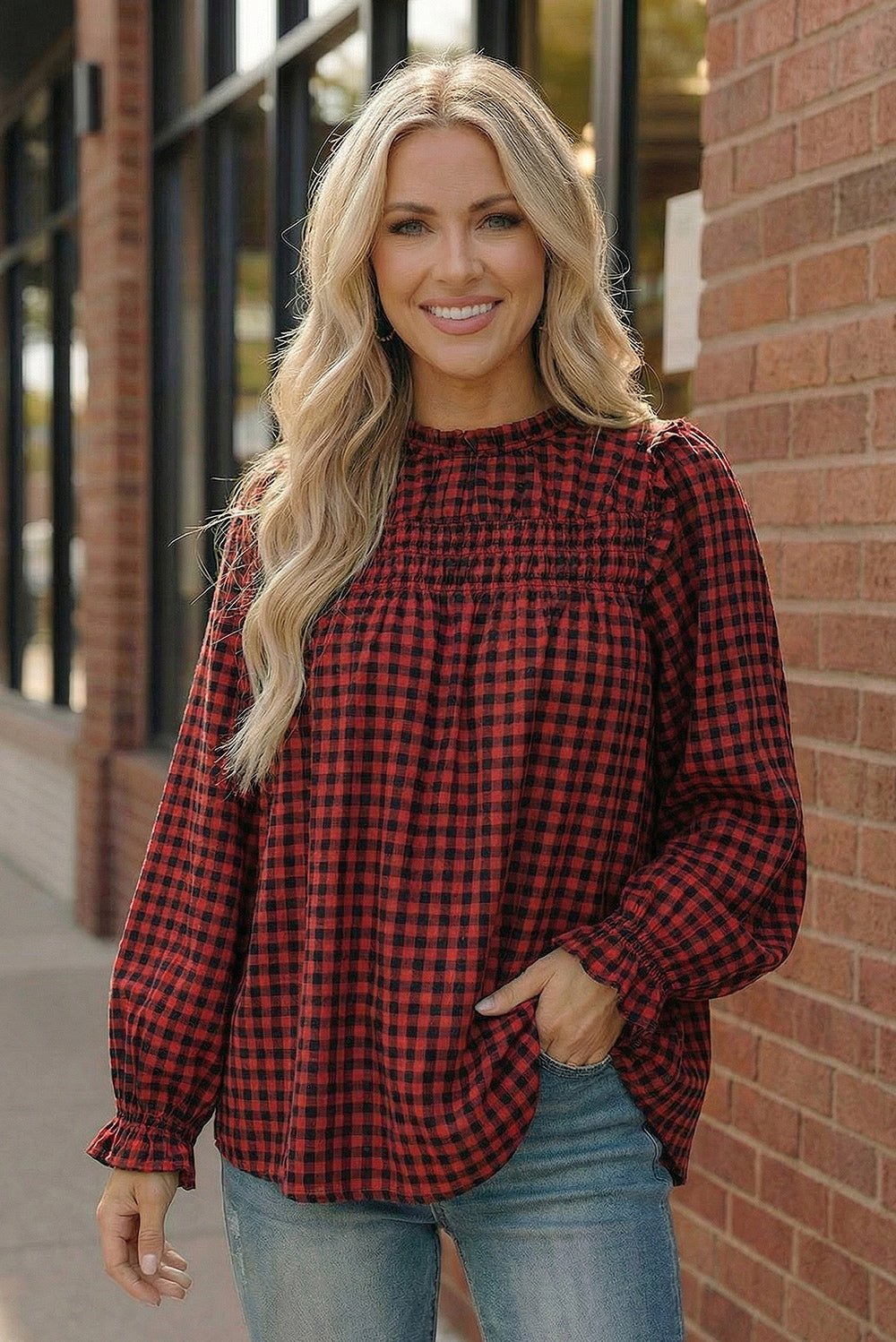 Wildwood Check Red Smock | Nikki &amp; Co. Boutique