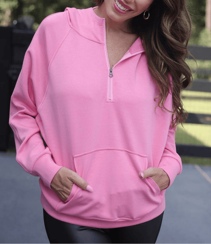 Jess Lea Kayla Luxe Hooded Quarter-Zip Pullover in Light Pink (NP) - Nikki &amp; Co. Boutique