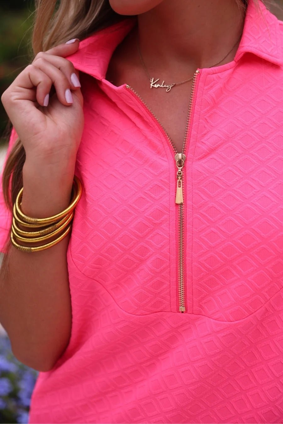 Jess Lea Ezra Textured Zipper Dress in Hot Pink (NP) - Nikki &amp; Co. Boutique