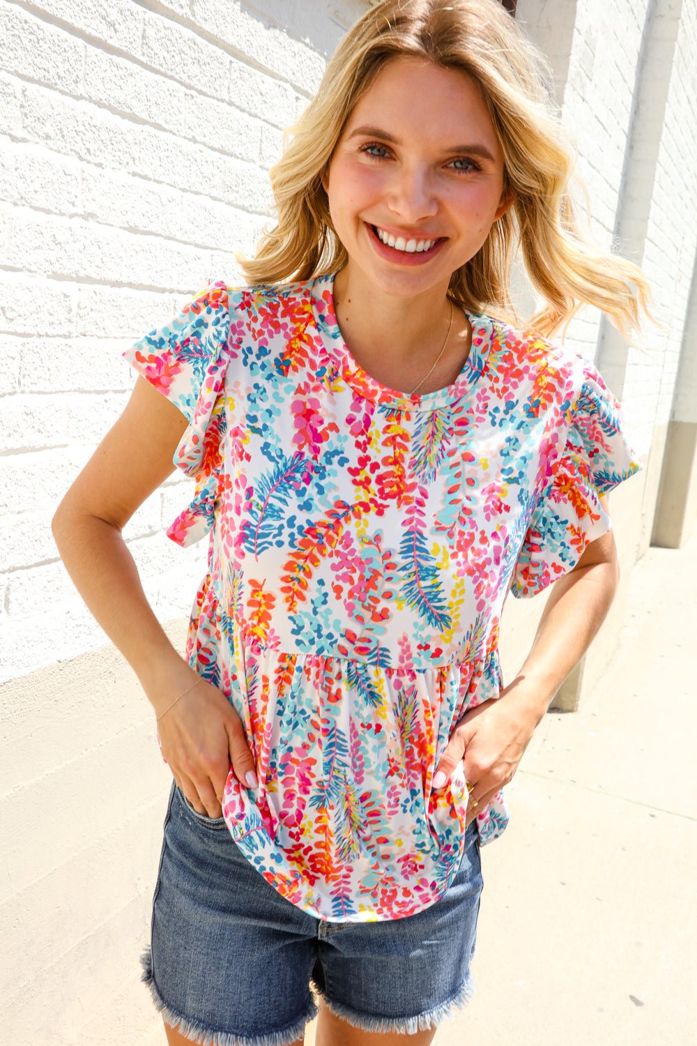 Perfect Find Ivory Floral Leaf Print Shorts Sleeve Babydoll Tops - Nikki &amp; Co. Boutique