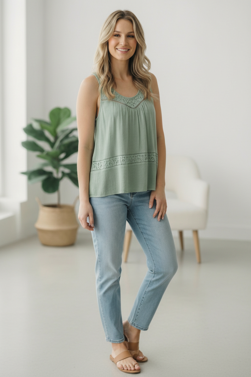 Sage &amp; Sweet Lace Tank Top