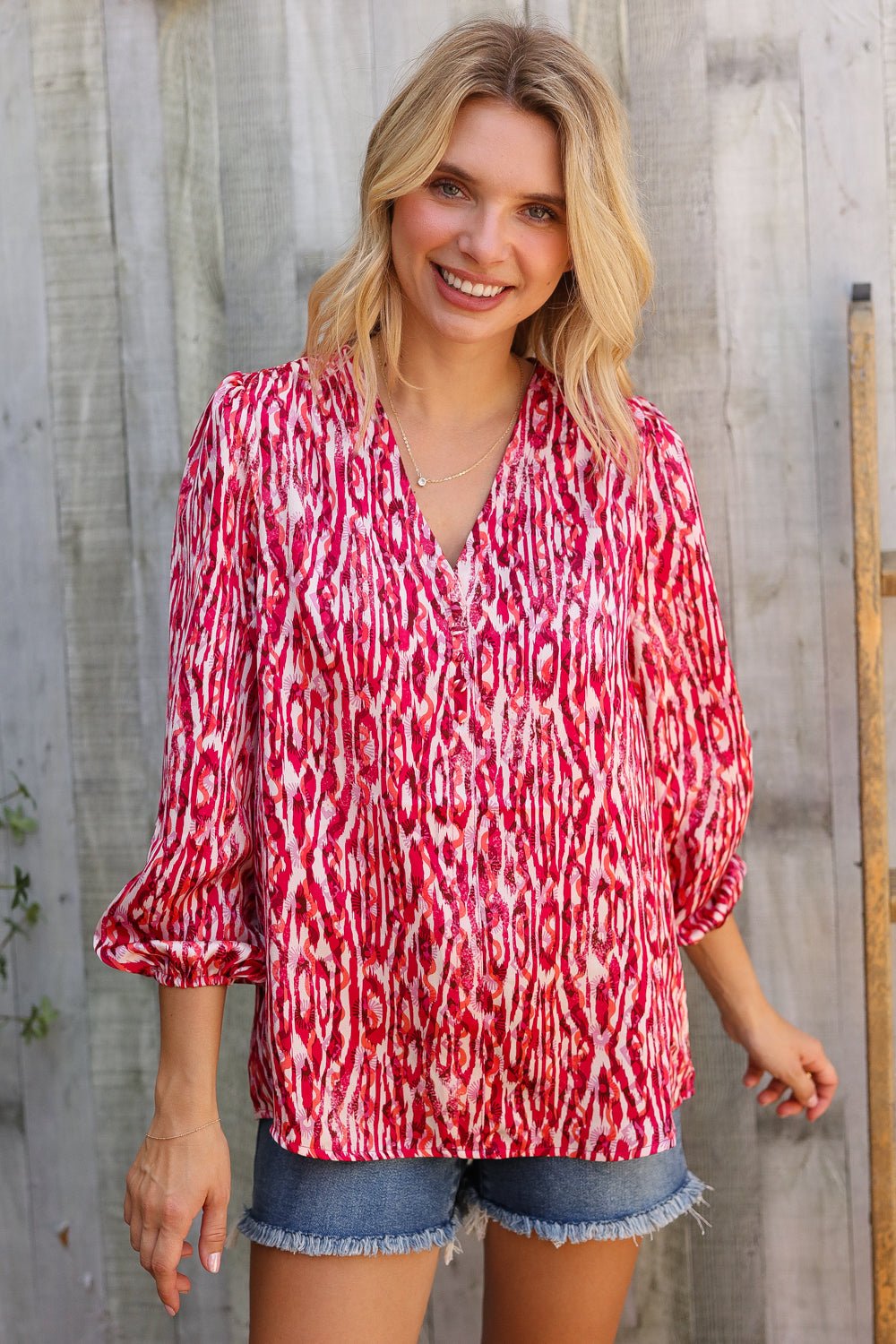 Perfectly You Berry Satin Button-Down V Neck Blouse | Nikki &amp; Co. Boutique