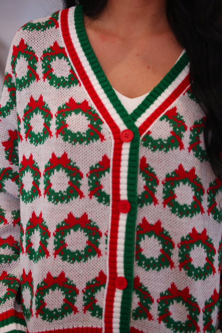 Ribbon Wreath Knit Cardigan - Multi (Pre-order) - Nikki &amp; Co. Boutique