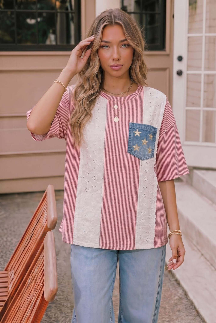 Stars and Stripes Eyelet Pocket Top - Nikki &amp; Co. Boutique