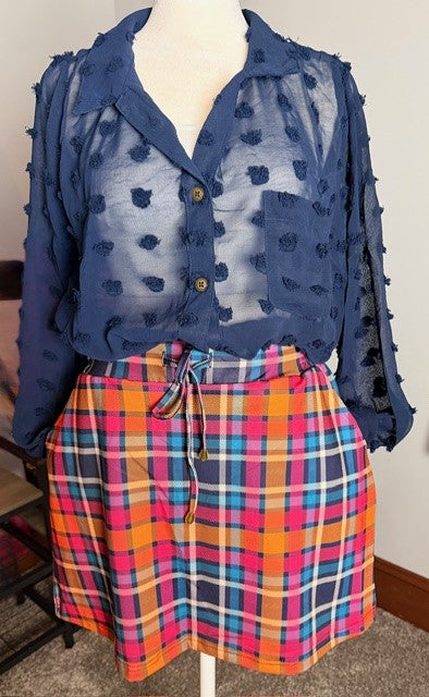 Sheer Collar Button Down Swiss Dot Top (NP) - 2 Colors