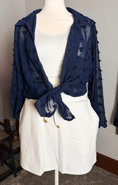 Sheer Collar Button Down Swiss Dot Top (NP) - 2 Colors | Nikki &amp; Co. Boutique