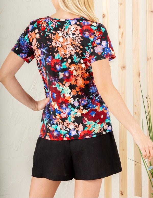 Black Multicolored Top with Front Knot Tie | (NP) - Nikki &amp; Co. Boutique