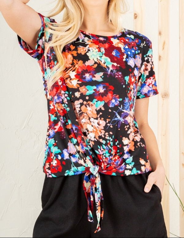 Black Multicolored Top with Front Knot Tie | (NP) - Nikki &amp; Co. Boutique