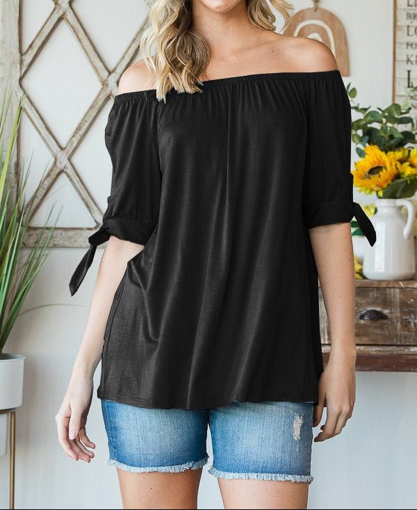 Solid Color, Off the Shoulder, Short Sleeve Top | (NP) - Nikki &amp; Co. Boutique