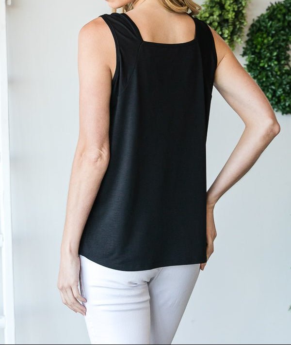 Neon Pink, Sleeveless, Split Square Neck Solid Bulgari Top | (NP) - Nikki &amp; Co. Boutique
