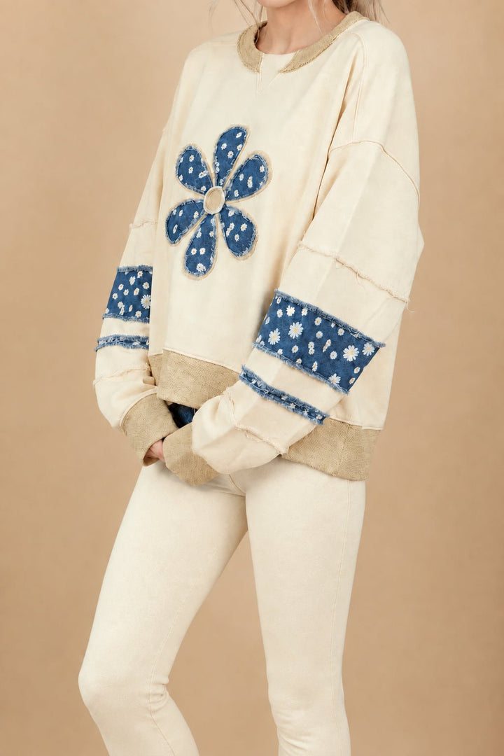 Heimish - Oversized Daisy Patch Sweatshirt (NP) - Nikki &amp; Co. Boutique