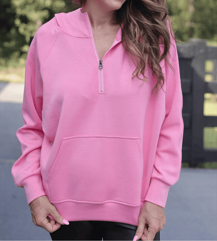 Jess Lea Kayla Luxe Hooded Quarter-Zip Pullover in Light Pink (NP) - Nikki &amp; Co. Boutique